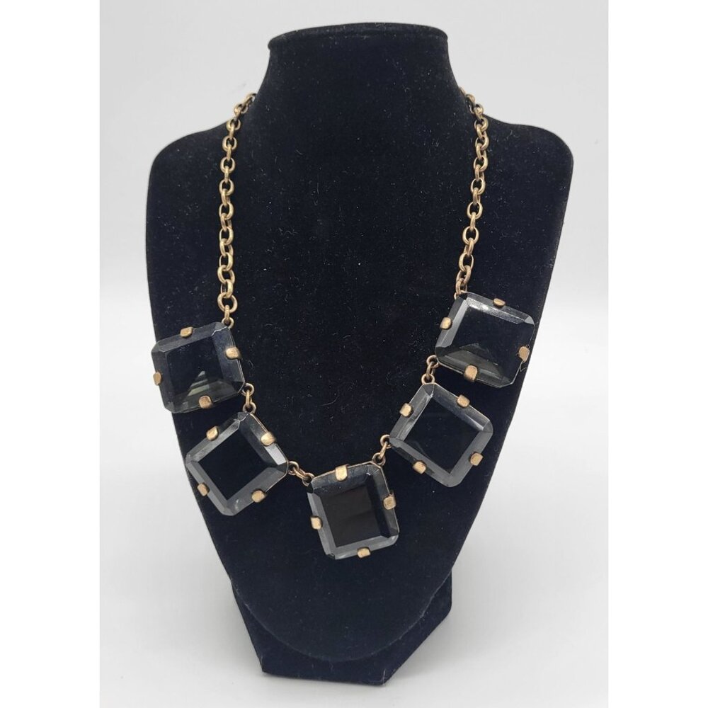 J. Crew Chunky Black Smoky Gray Square Acrylic Faceted Statement Bib Necklace